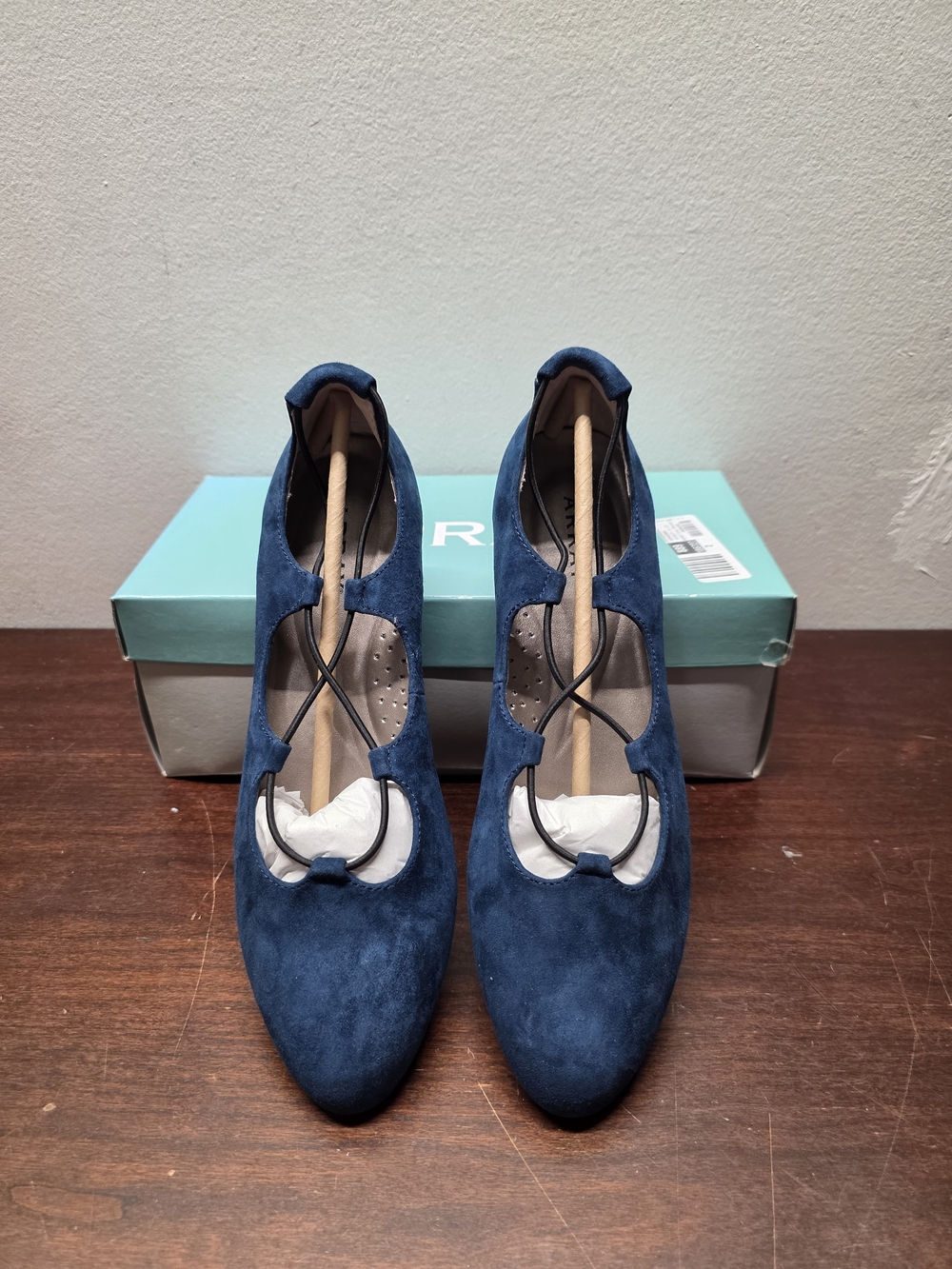 Array Navy Suede Pointed Toe Lace-Up Flats